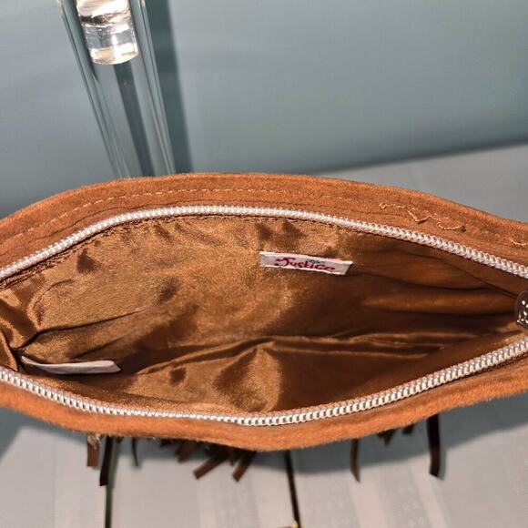 "Justice" Girls Brown Suede Fringe Crossbody Purse with Silver Pattern - NWOT - Picture 5 of 8